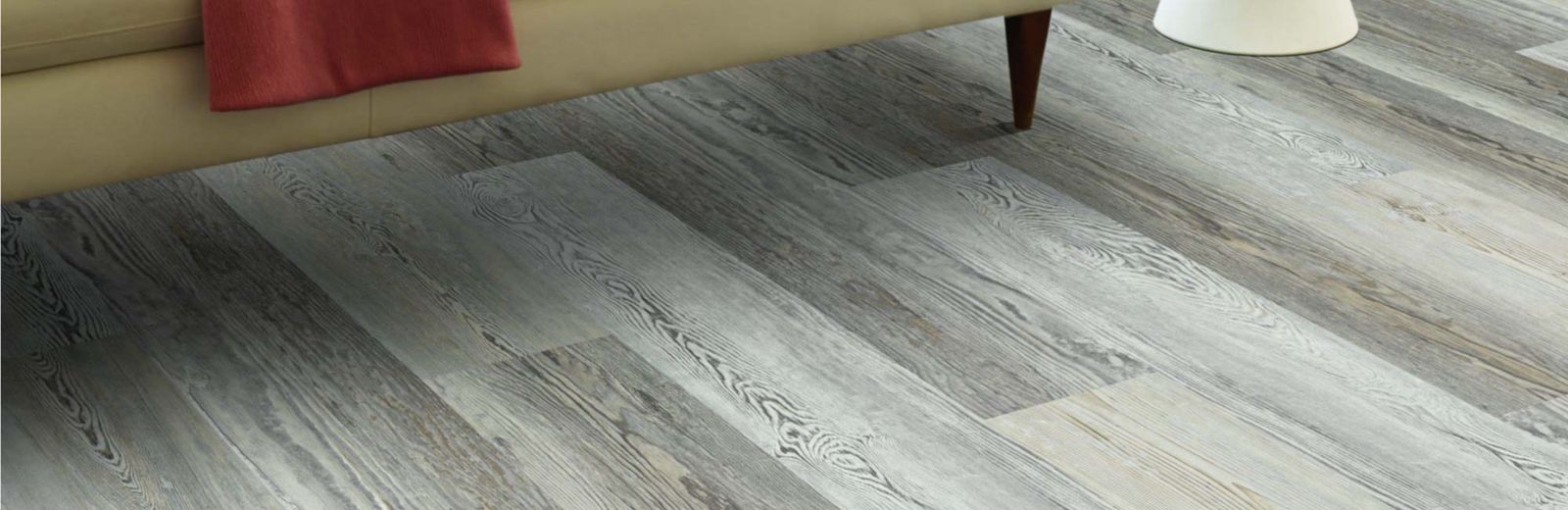 Grey wood-look luxury vinyl plank in a living room