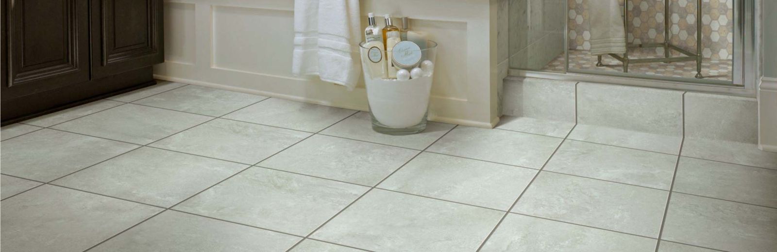 Stone-look luxury vinyl tile in a bathroom