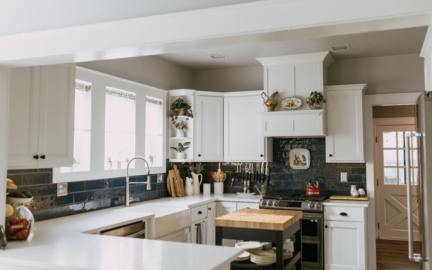 Finished kitchen with new plank floors