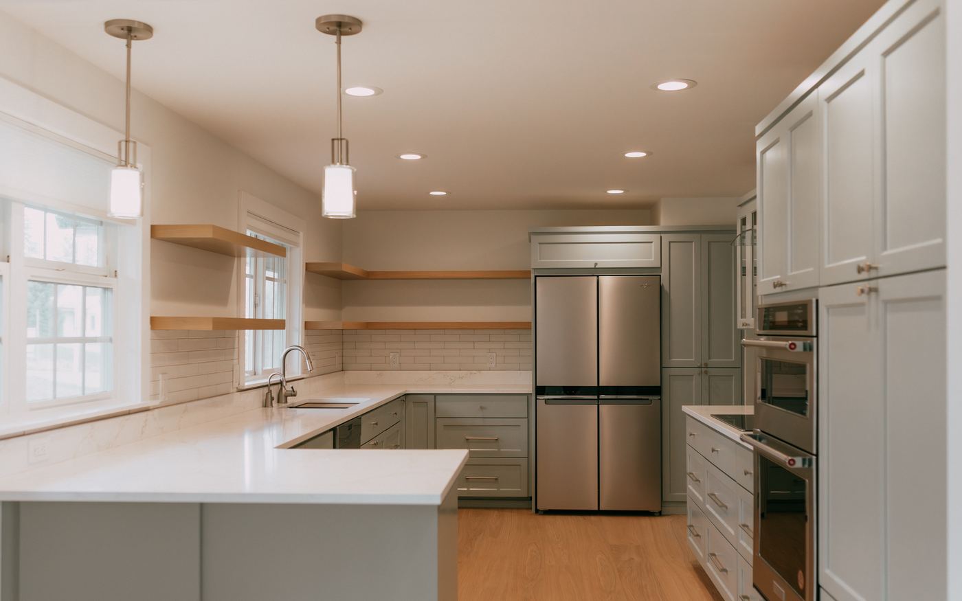 Remodeled kitchen with light oak floors in a Puyallup home
